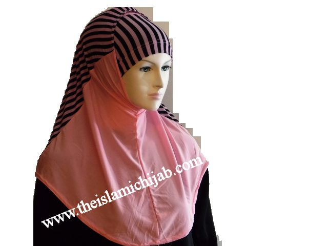 Pink double striped style 2 piece hijab 1